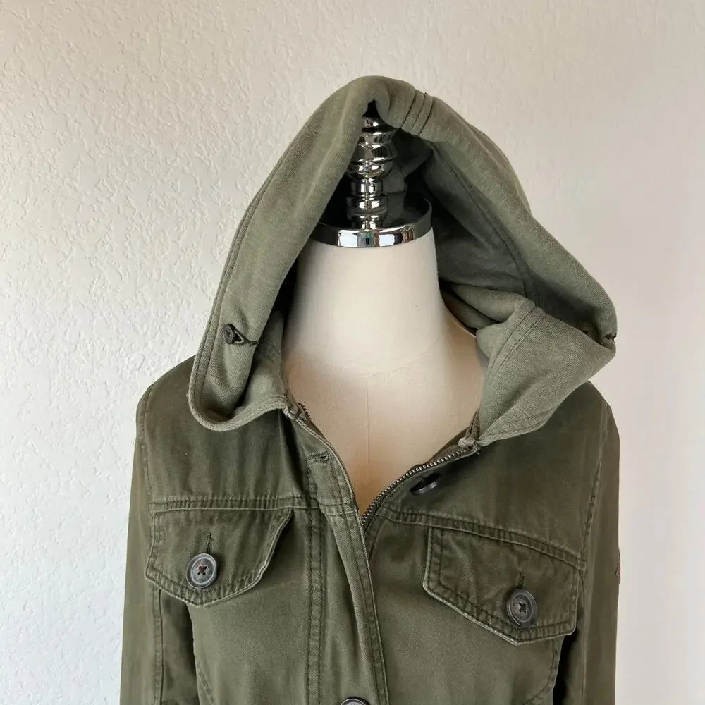 Vintage Y2K Hollister Army Jacket Hooded Bird Logo Utility Medium Bella Swan - Picture 9 of 15